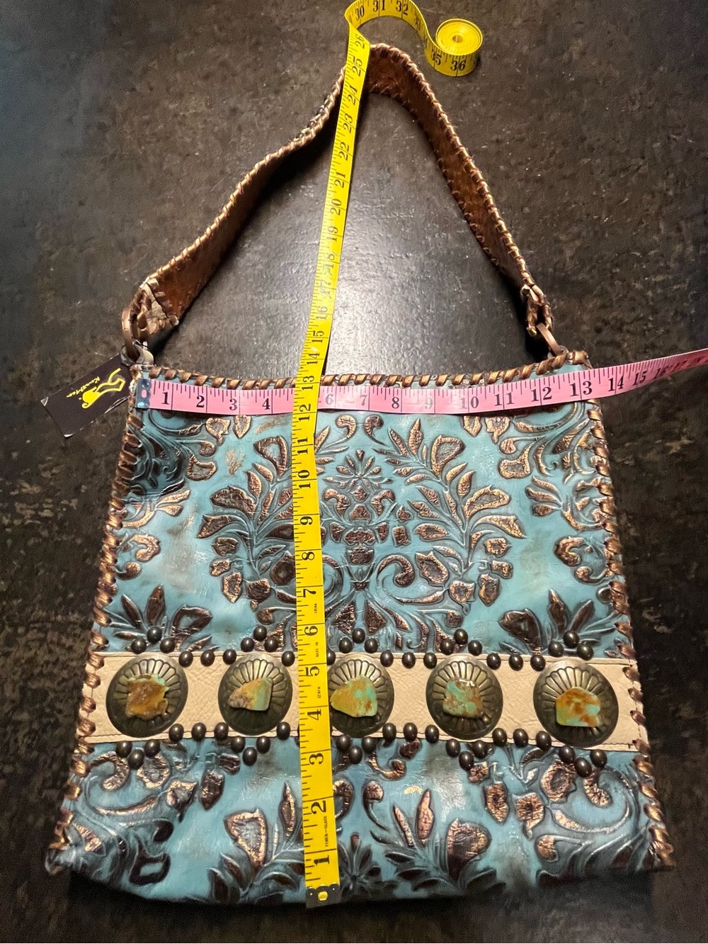 KurtMen Blue and Copper Leather Bag with Turquoise accents - Picture 4 of 10